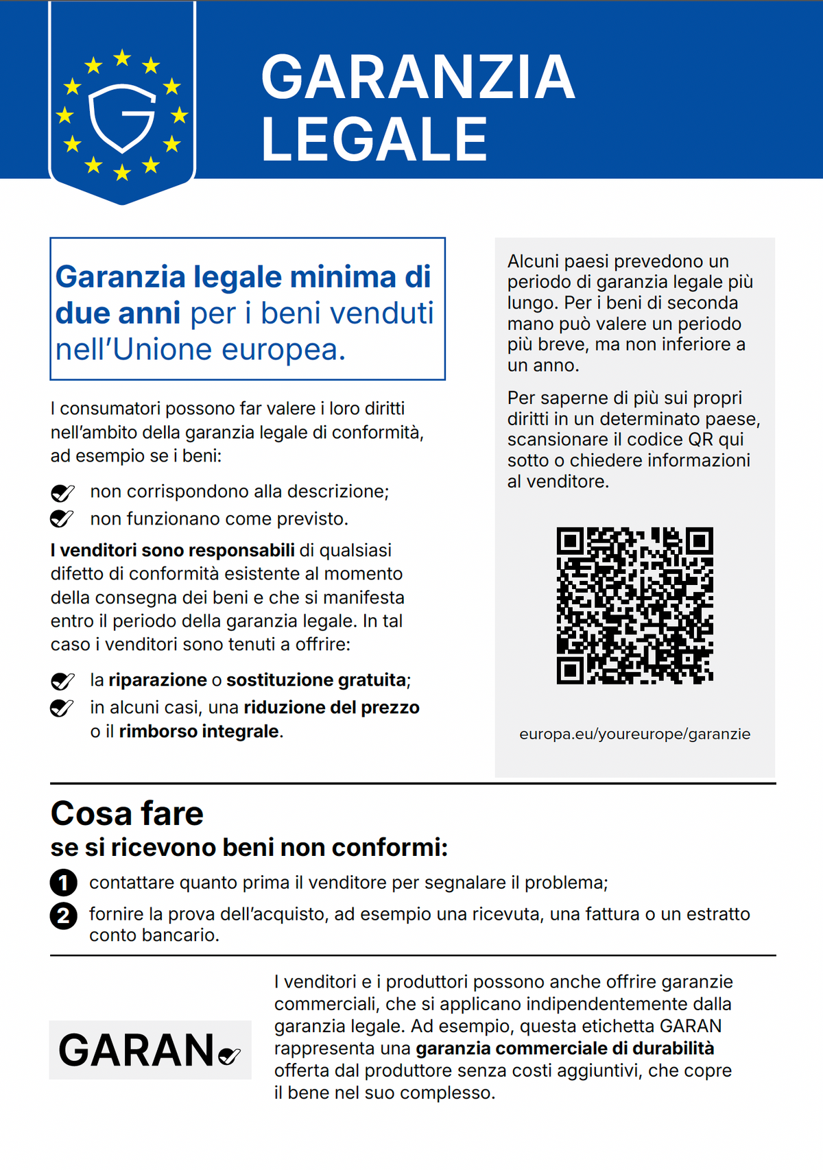 I tuoi diritti di garanzia legale